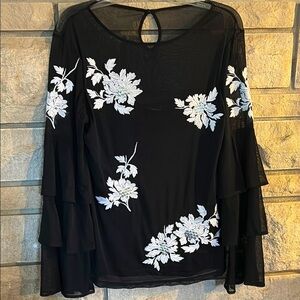 INC International Concepts Black and White  Long Sleeve Blouse